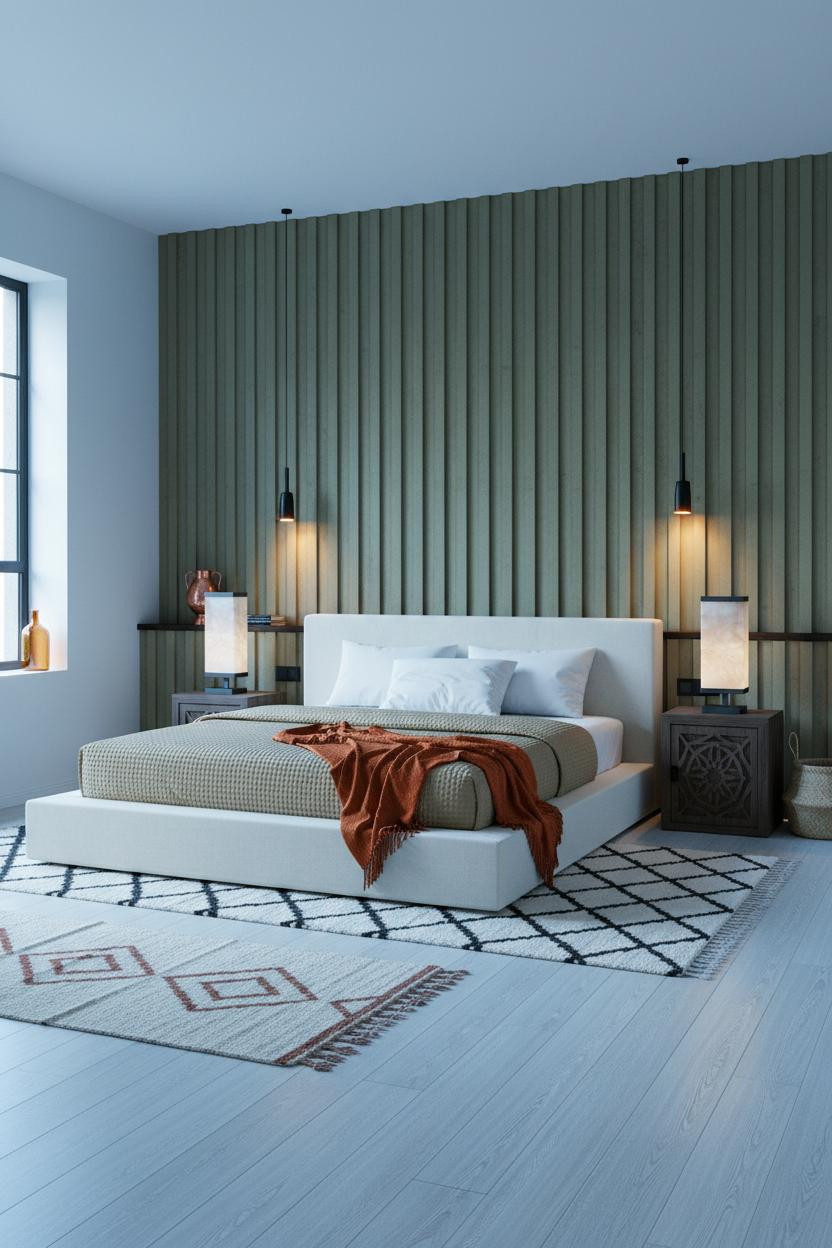 Moroccan Bedroom Olive Plaster Geometric Design