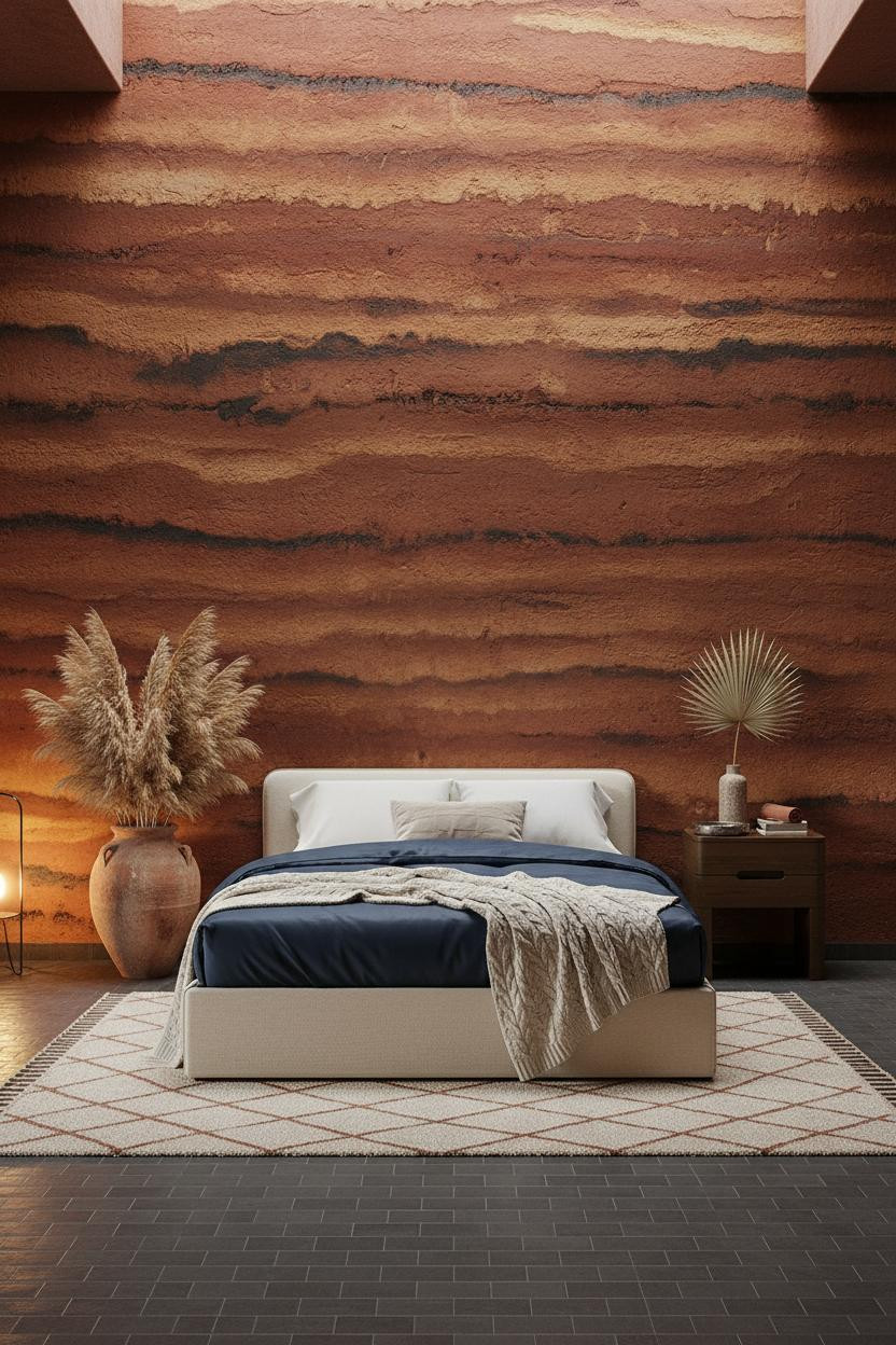 Moroccan Bedroom Rammed Earth Wall Zellige Tile