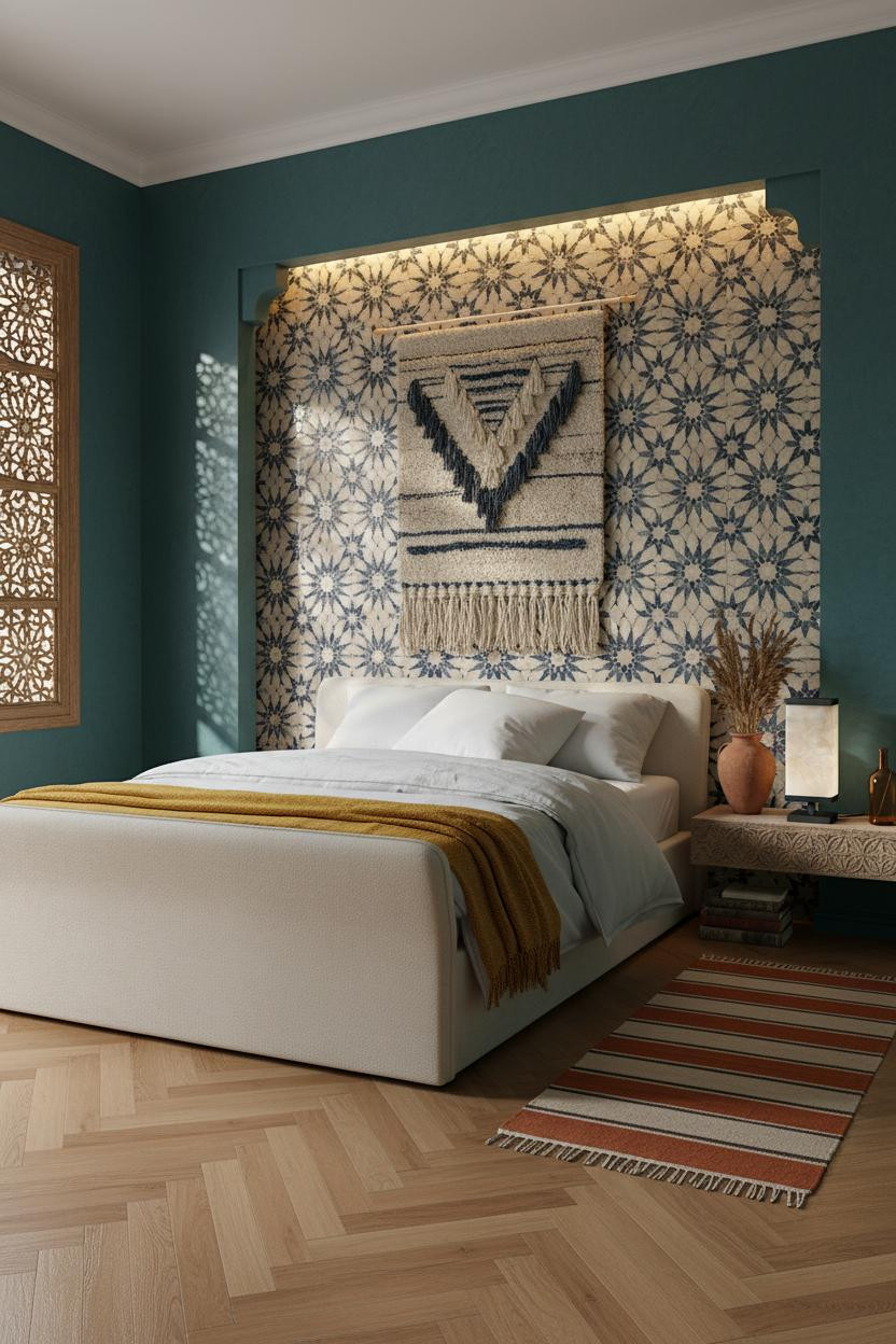 Moroccan Bedroom Teal Zellige Mosaic