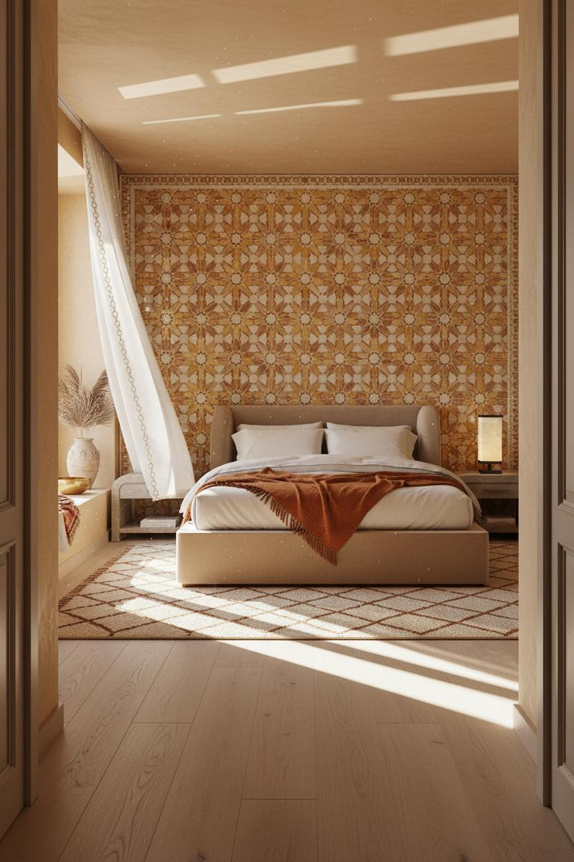 Moroccan Bedroom Zellige Tile Feature Wall
