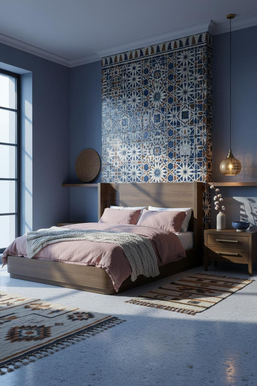 Moroccan Bedroom Zellige Tile Indigo Plaster