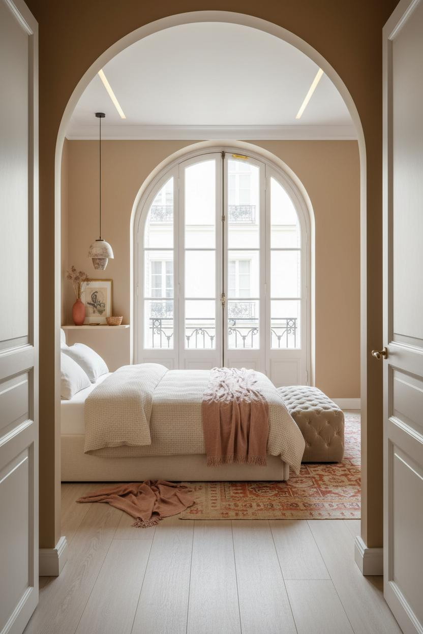 Parisian Bedroom Arched Doors French Chic