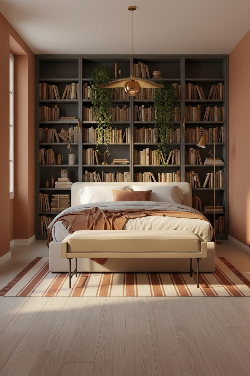 Parisian Bedroom Bookshelf Brass Lighting