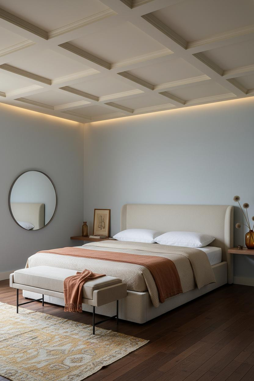 Parisian Bedroom Coffered Ceiling Modern French