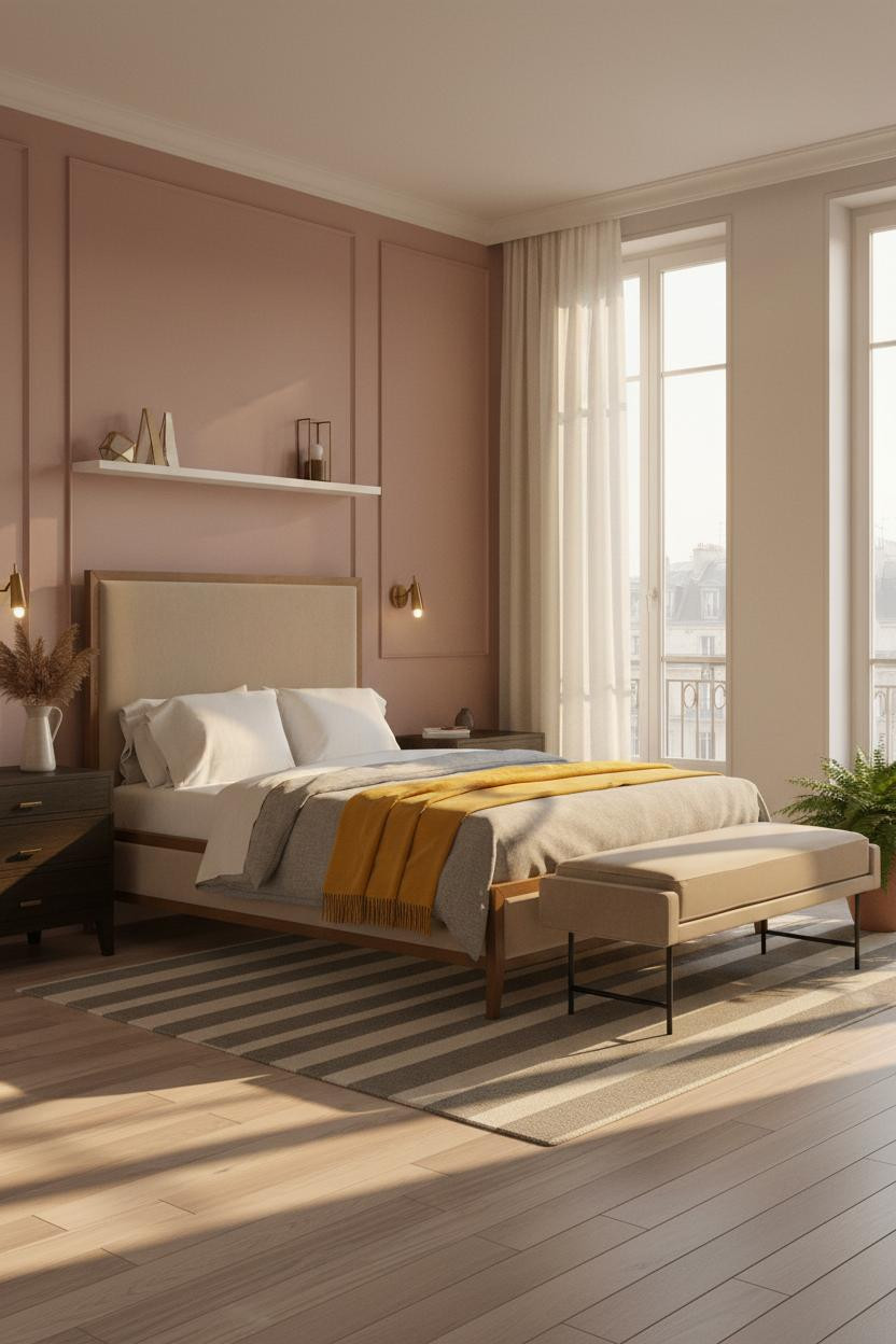Parisian Bedroom Dusty Rose Boiserie Golden Light