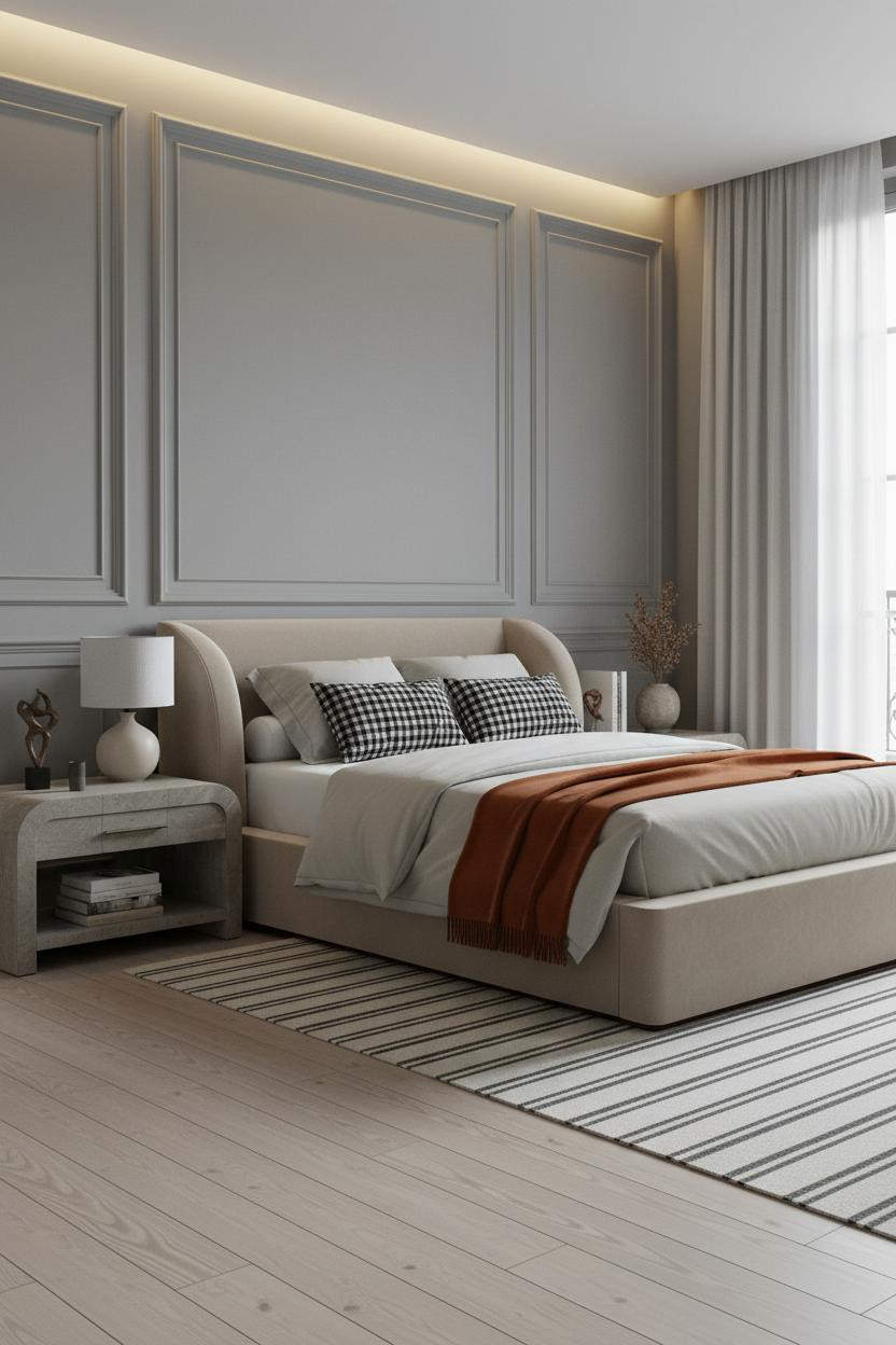 Parisian Bedroom Grey Boiserie Paneling