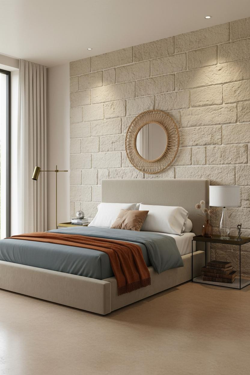Parisian Bedroom Limestone Accent Wall