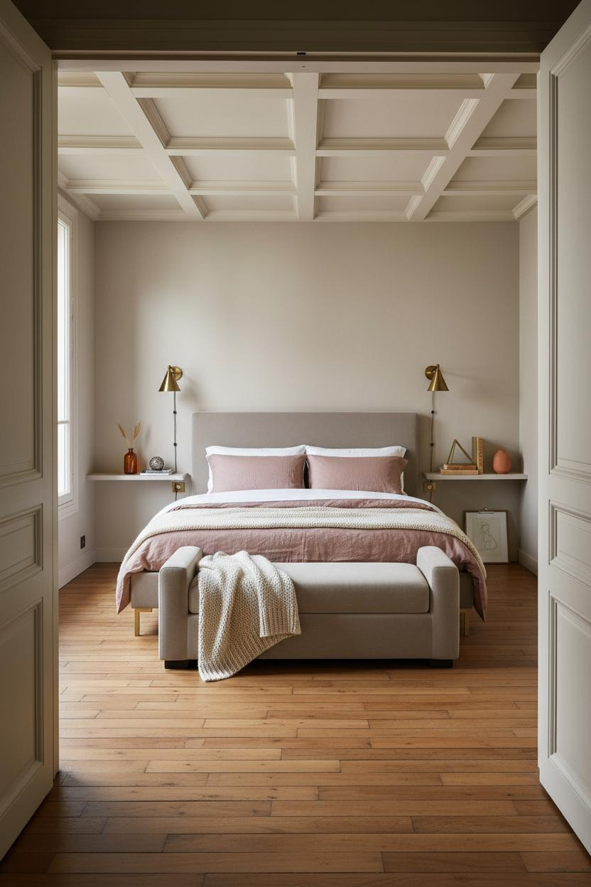 Parisian Chic Bedroom Coffered Ceiling