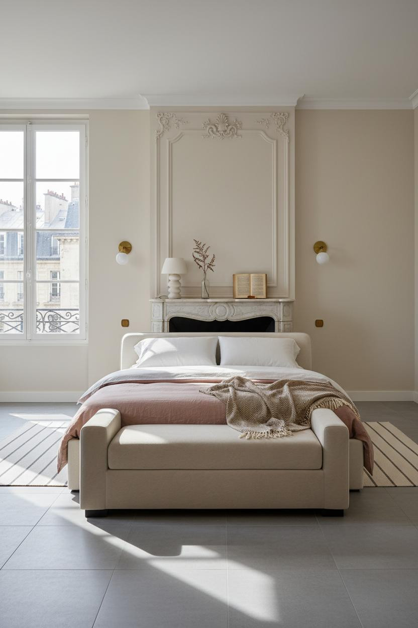 Parisian Chic Bedroom Haussmann Fireplace