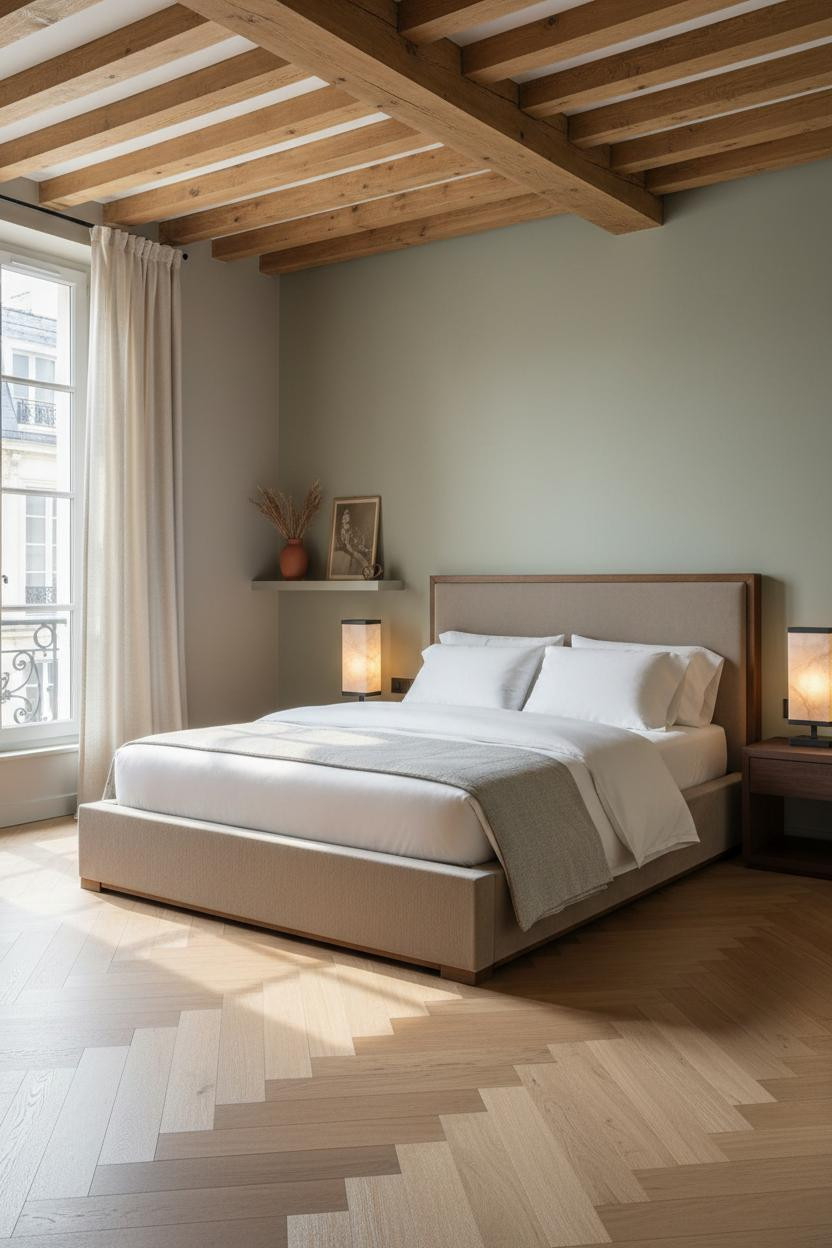 Parisian Modern Bedroom French Windows Beams
