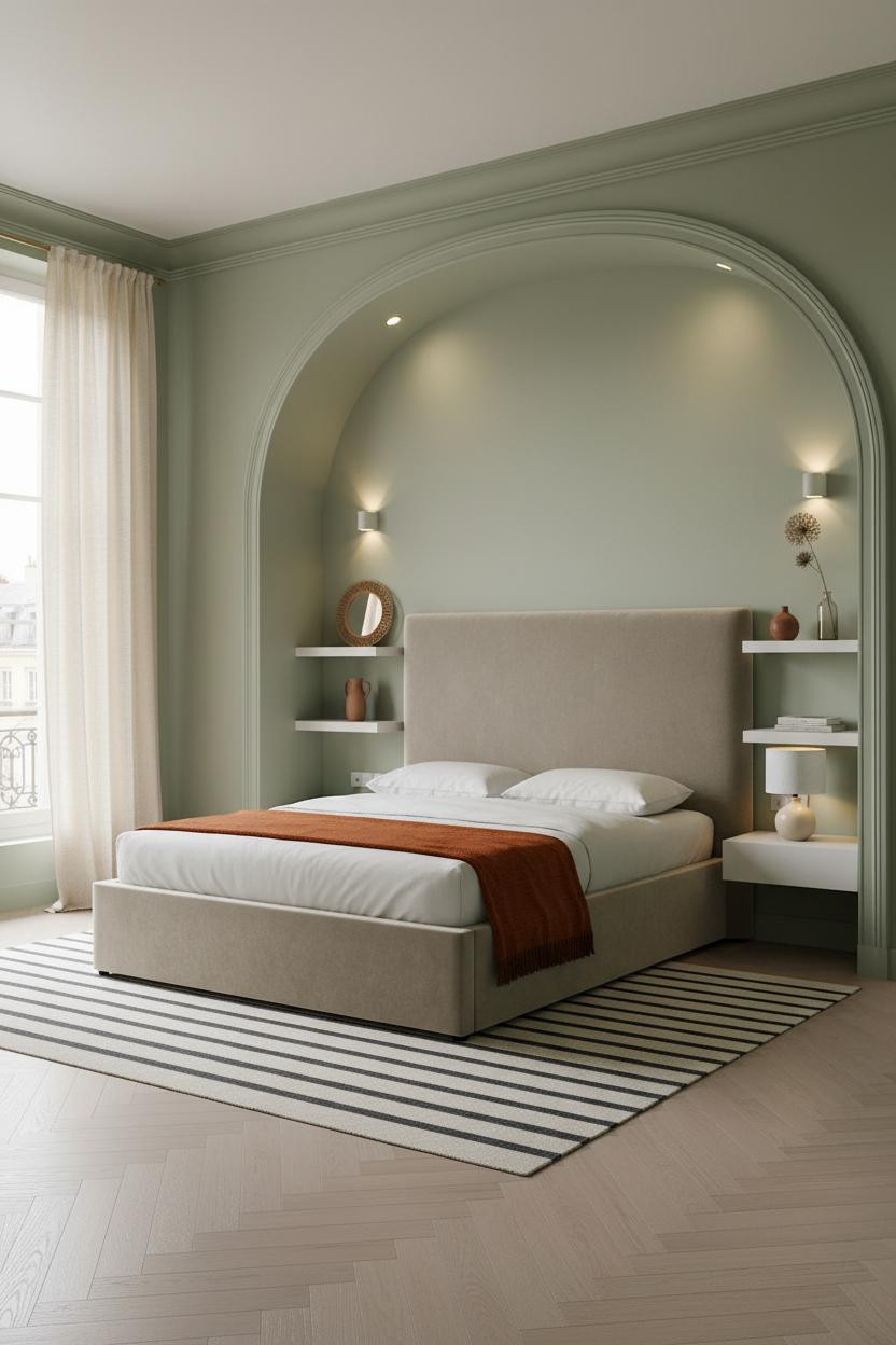 Parisian Modern Bedroom Sage Alcove Fluted