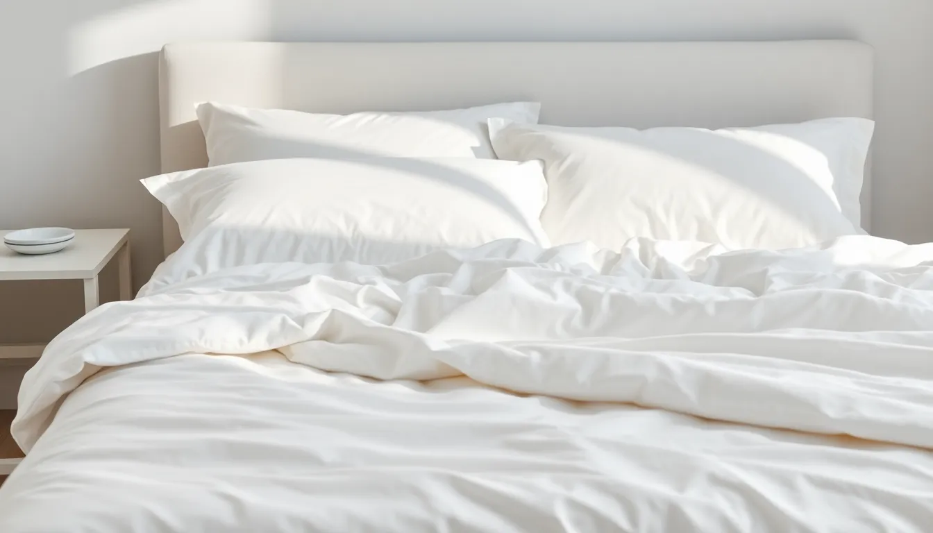 Crisp white percale cotton sheets on hotel-style made bed