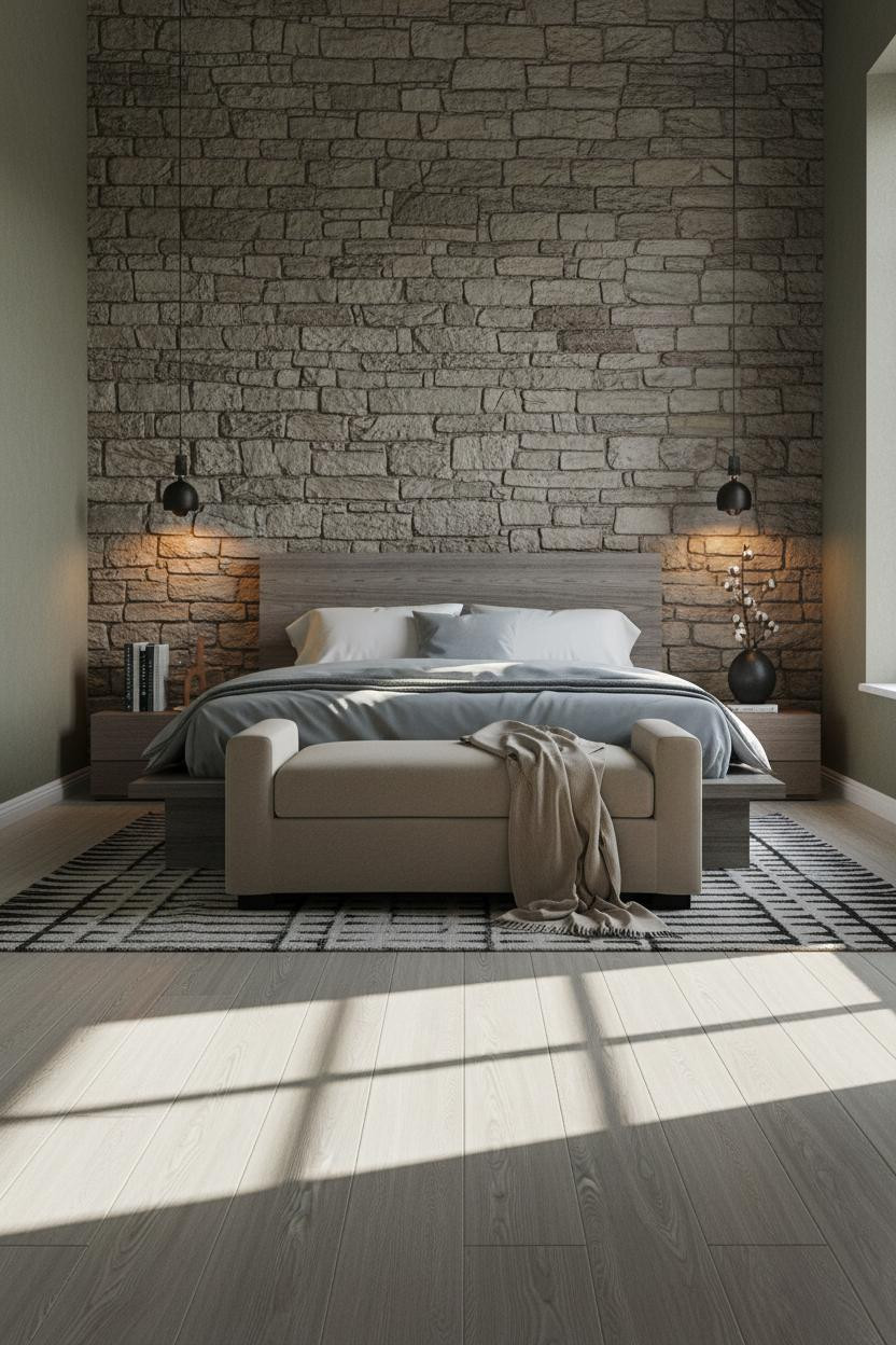 Rustic Bedroom Stone Wall Farmhouse