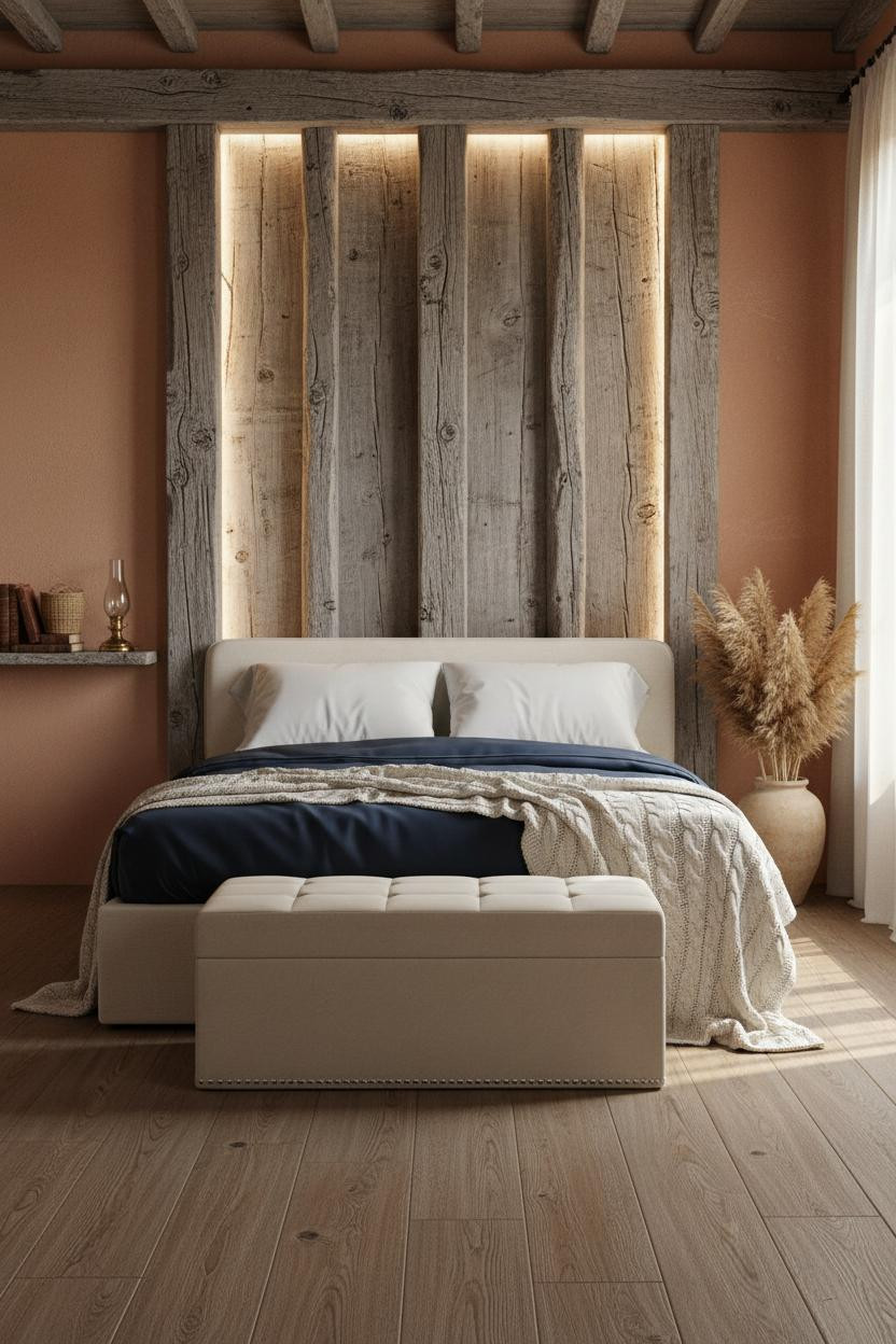 Rustic Bedroom Tuscan Farmhouse Timber Headwall