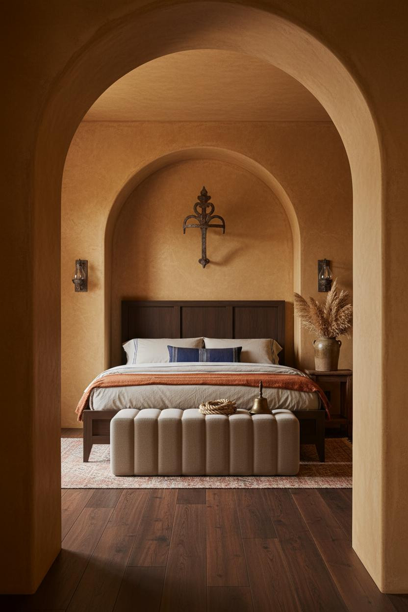 Rustic Chic Bedroom Ochre Plaster Arched Alcove