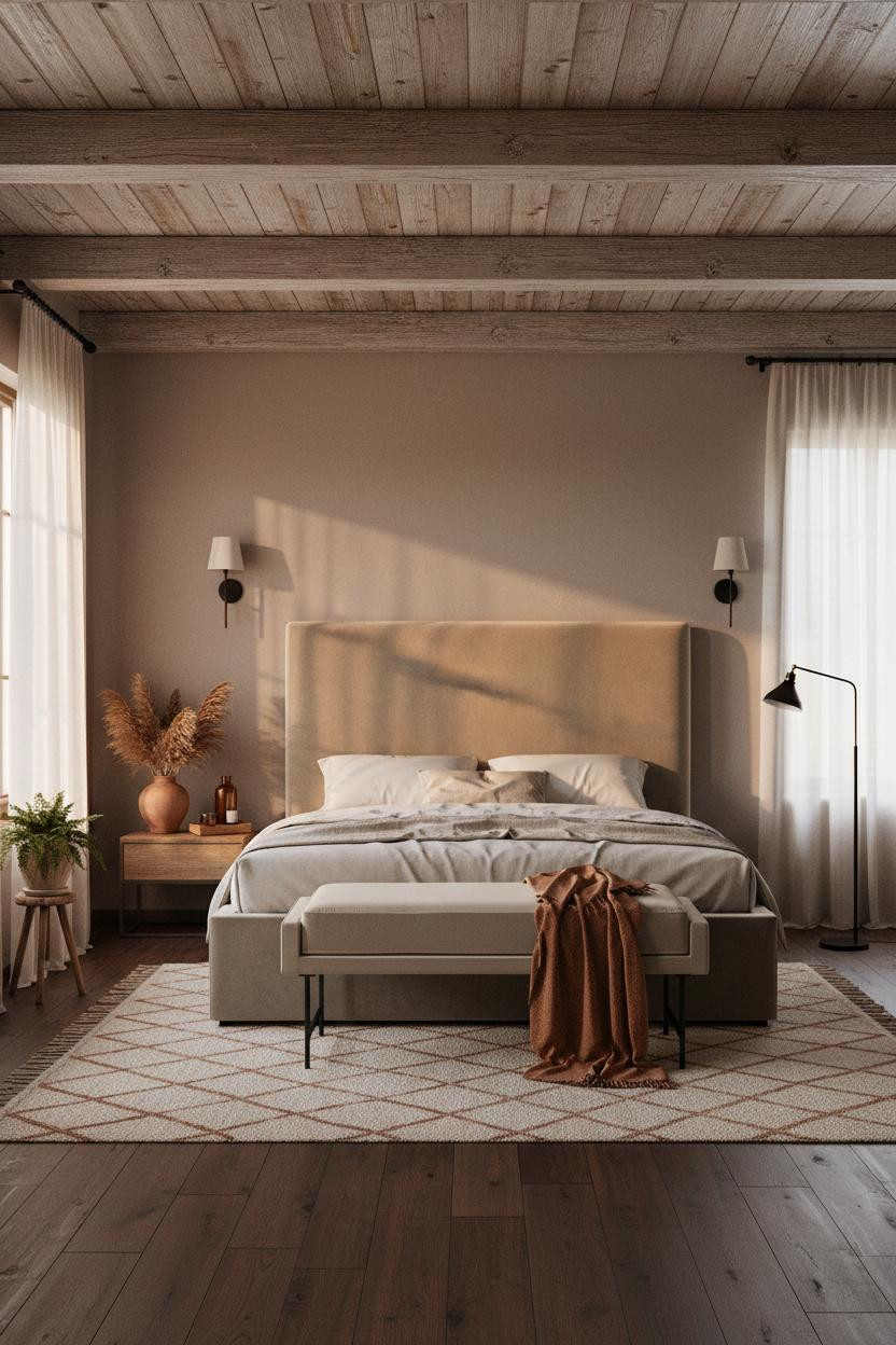 Rustic Chic Farmhouse Bedroom Wood Beams