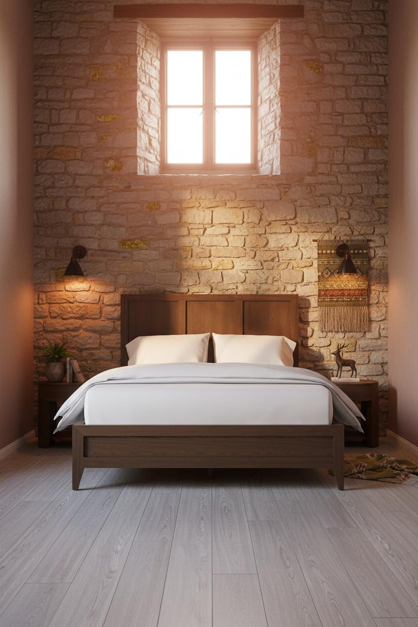 Rustic Cottage Bedroom Stone Wall Sconces