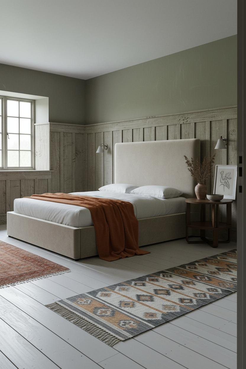 Rustic Cottage Bedroom Wainscoting Vintage