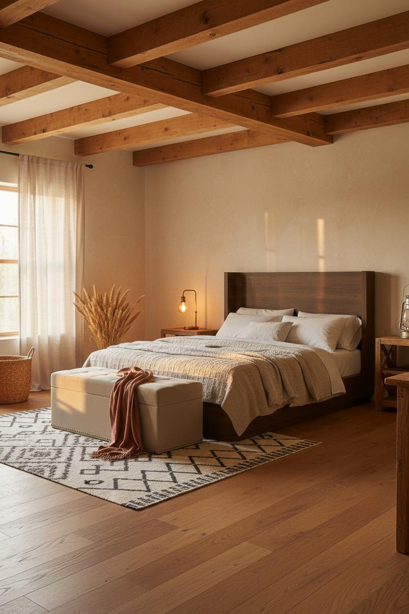 Rustic Farmhouse Bedroom Exposed Beams