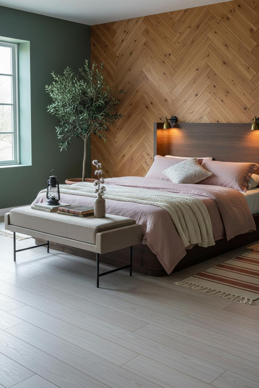 Rustic Farmhouse Bedroom Herringbone Wood