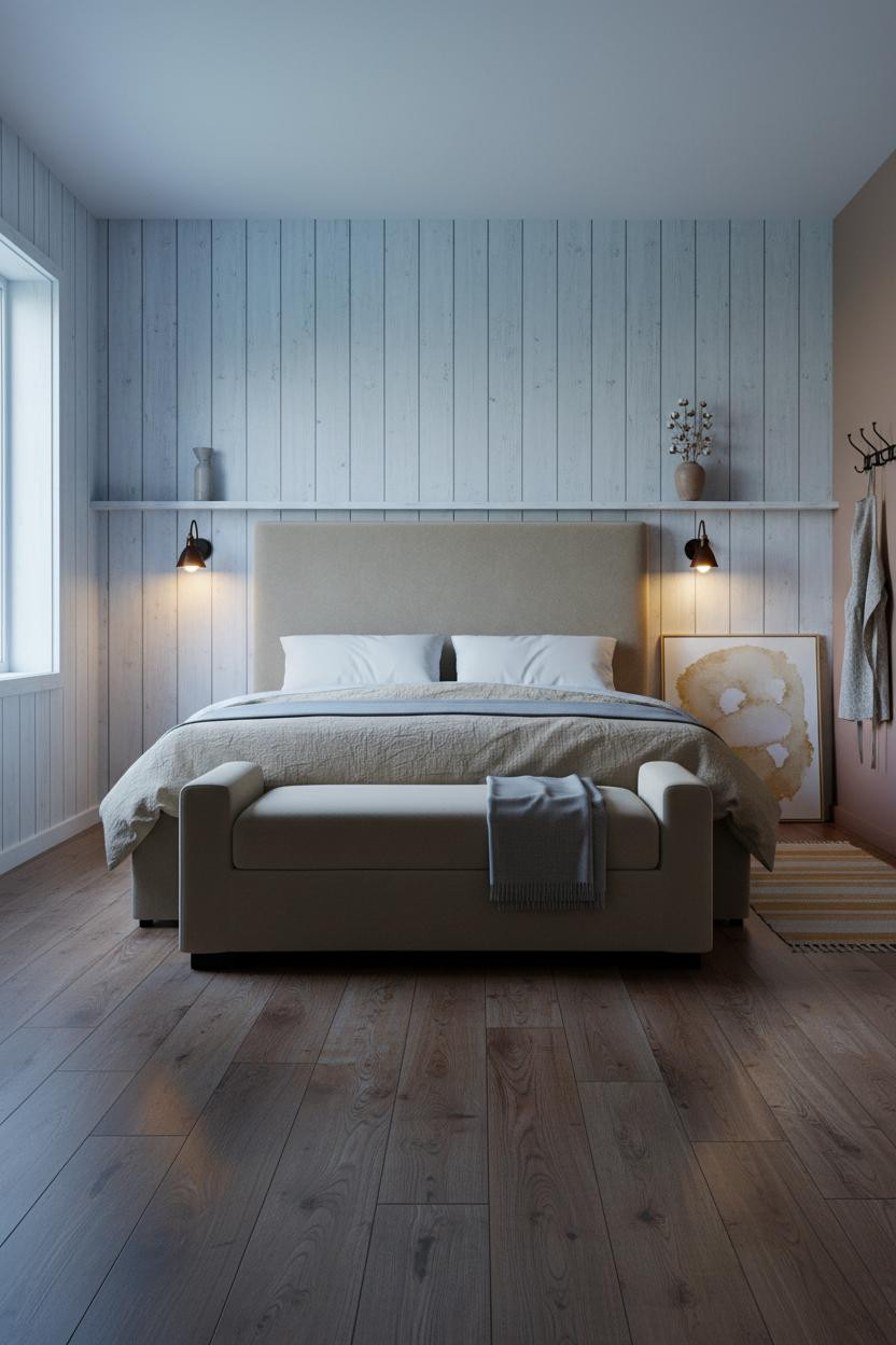Rustic Farmhouse Bedroom Whitewashed Paneling