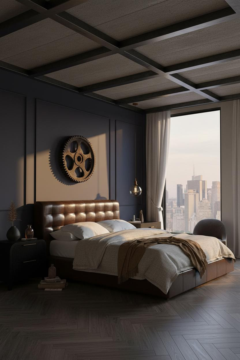 Rustic Industrial Bedroom Concrete Ceiling