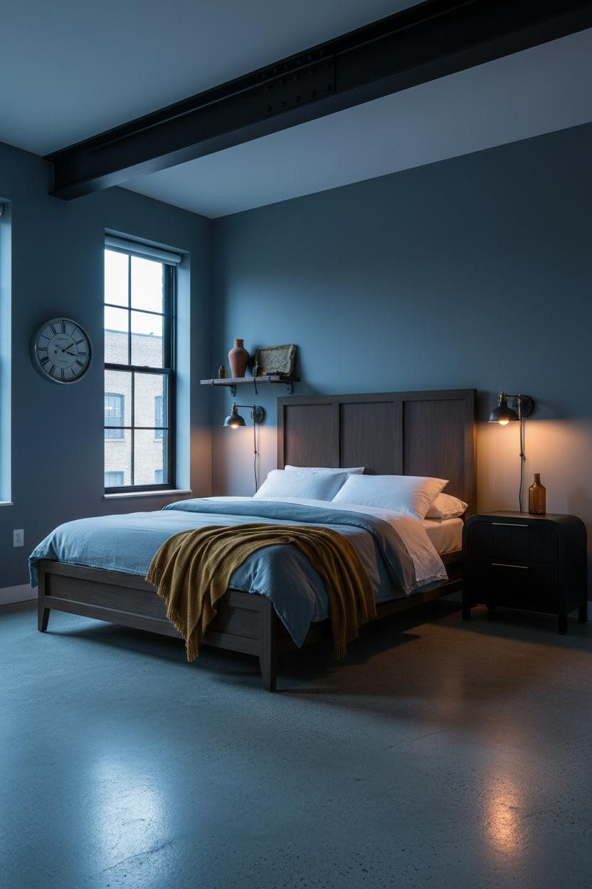 Rustic Industrial Bedroom Dark Exposed Beam