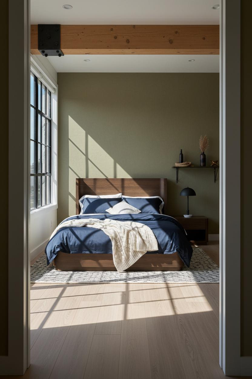 Rustic Industrial Bedroom Exposed Beam