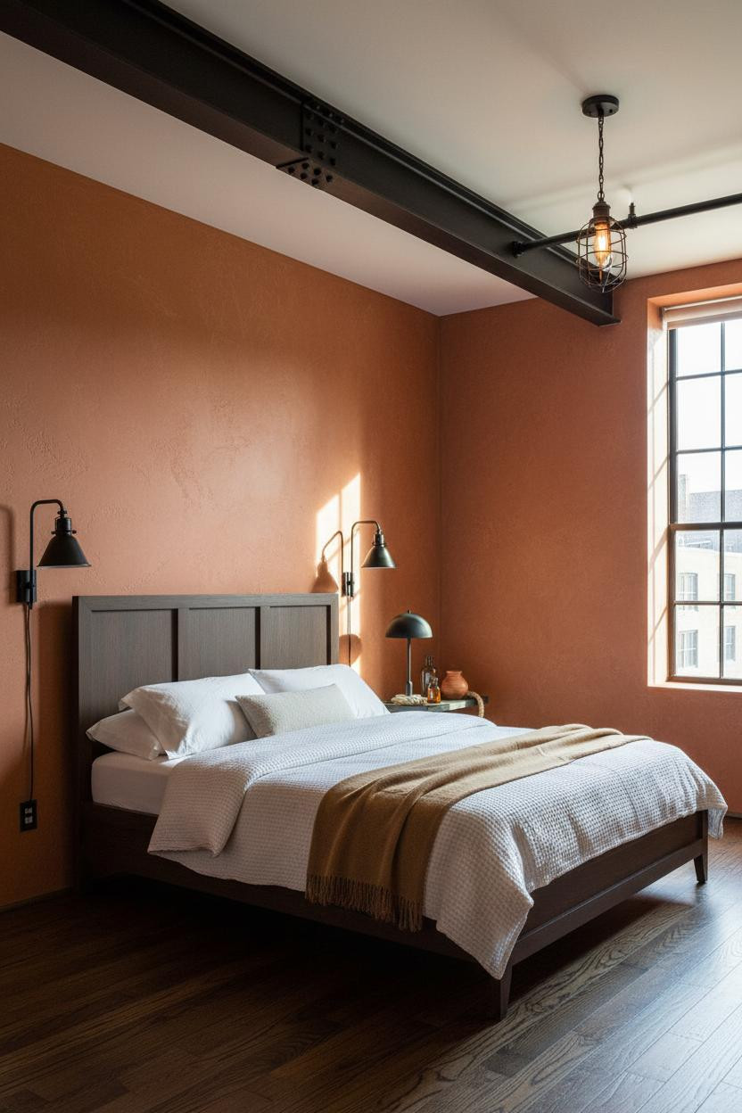 Rustic Industrial Bedroom Exposed Steel Truss