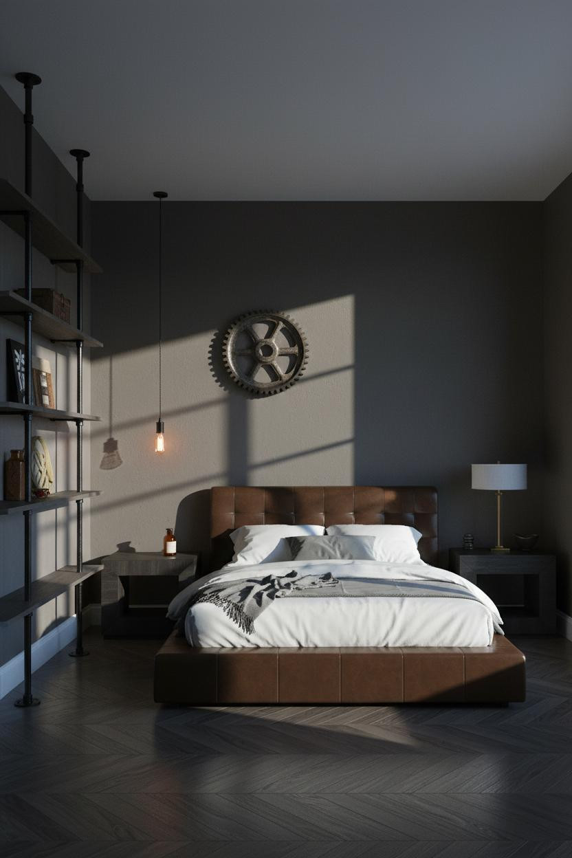 Rustic Industrial Bedroom Steel Shelving