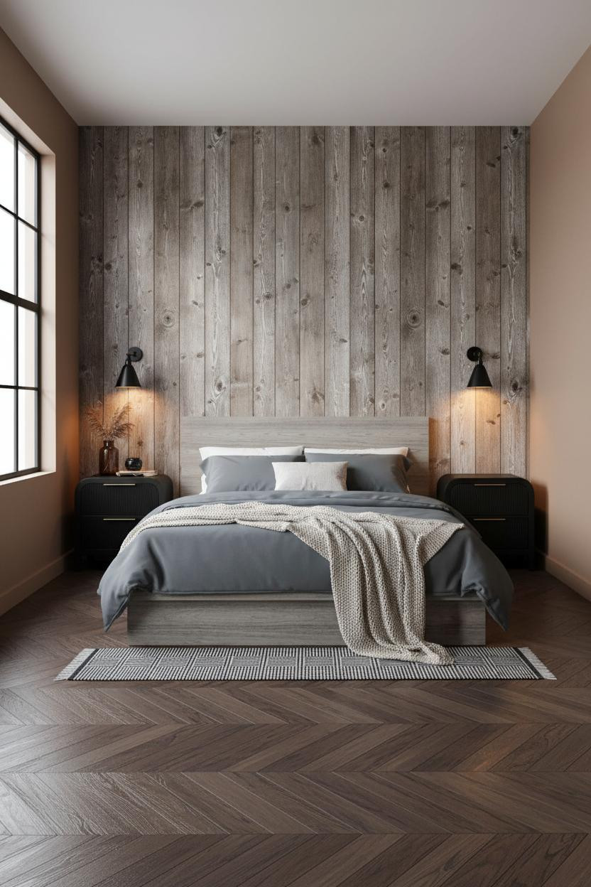 Rustic Industrial Bedroom Wood Sconces
