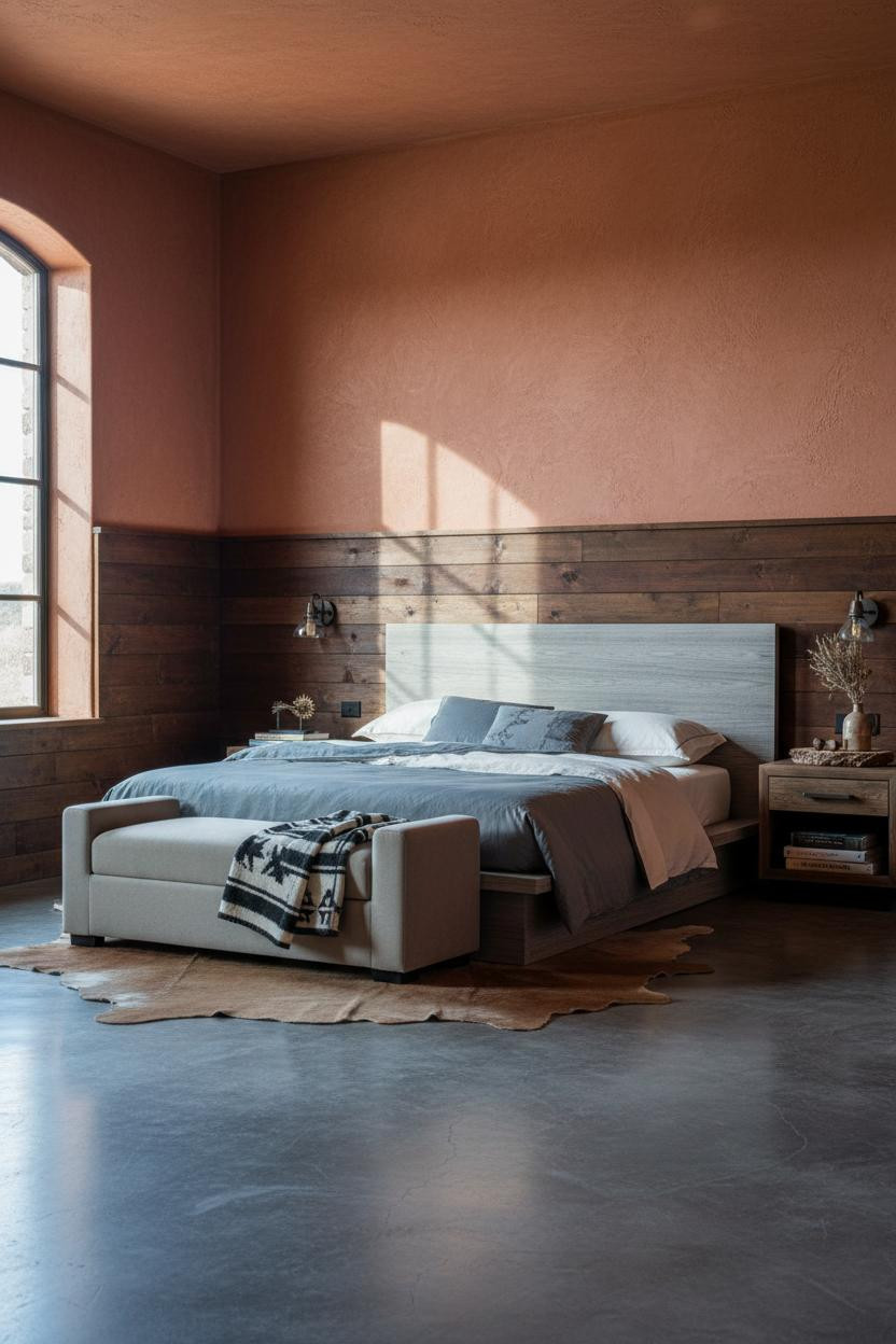 Rustic Western Bedroom Cedar Wainscoting