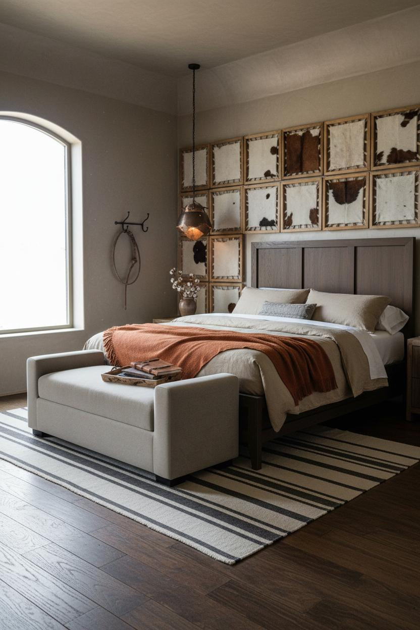 Rustic Western Bedroom Cowhide Gallery Wall