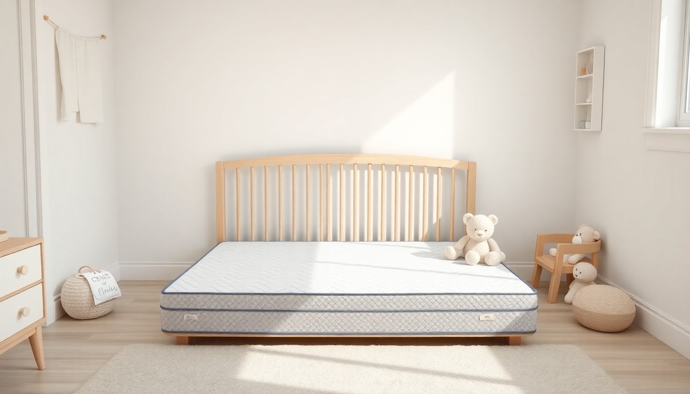 Saatva crib mattress in a soft pastel nursery with natural daylight