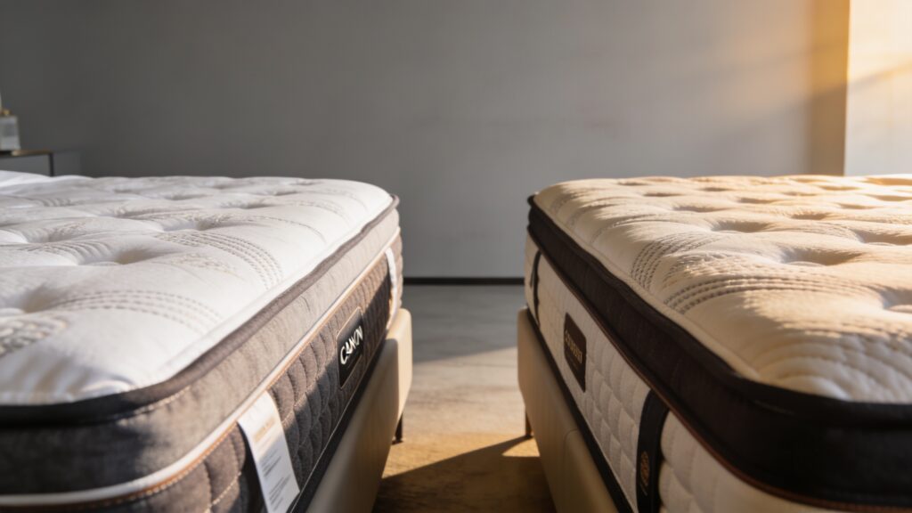 Saatva Latex Hybrid vs PlushBeds Botanical Bliss 2026 (MattressNut Sleep Lab editorial photo)