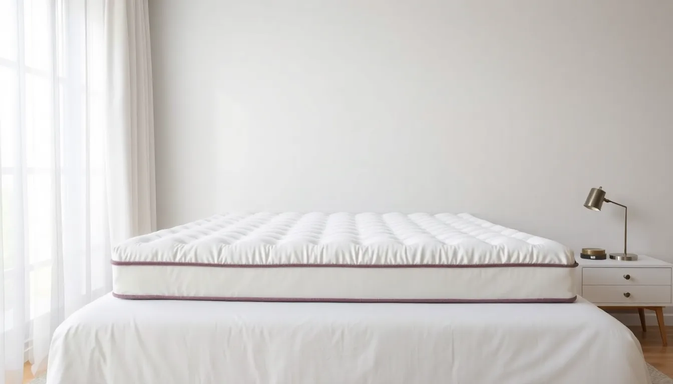 Saatva Latex Mattress Topper on bed in modern bedroom, soft daylight
