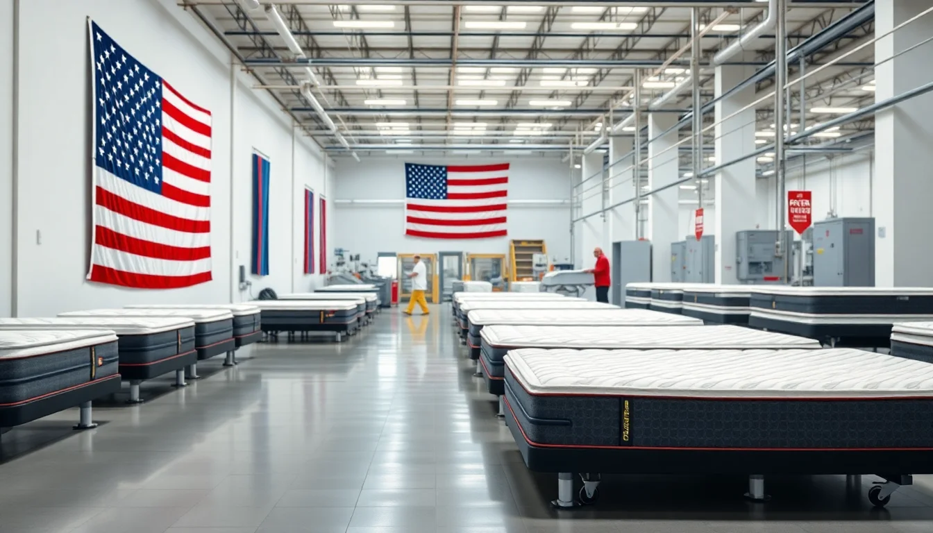 Saatva mattress manufacturing facility interior with American flag, Made in USA