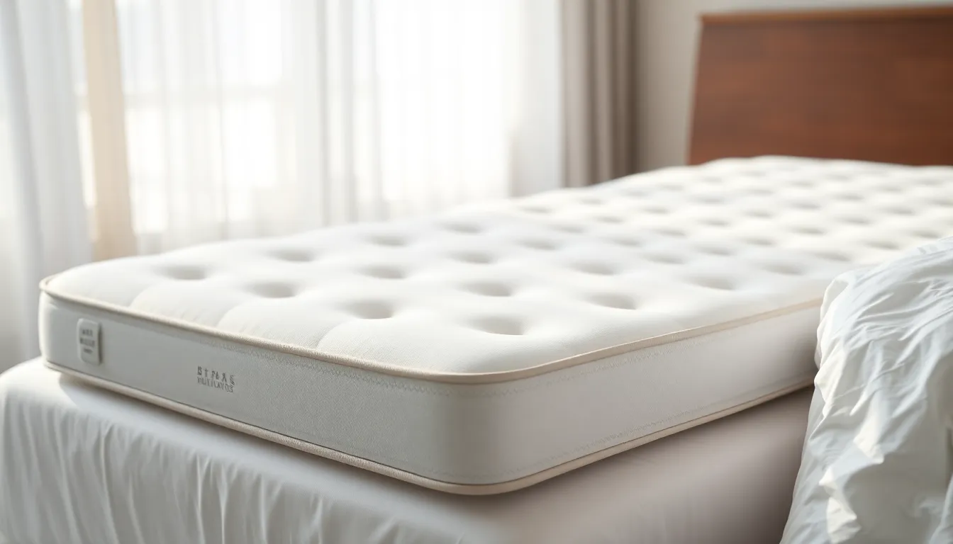 Saatva mattress with subtle body impression side view bedroom