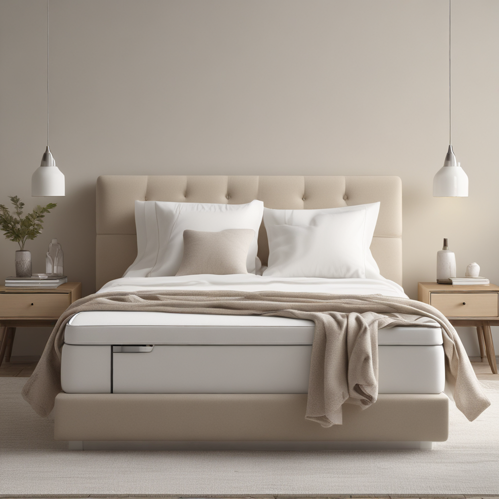Three Saatva mattress toppers side by side on a modern bed