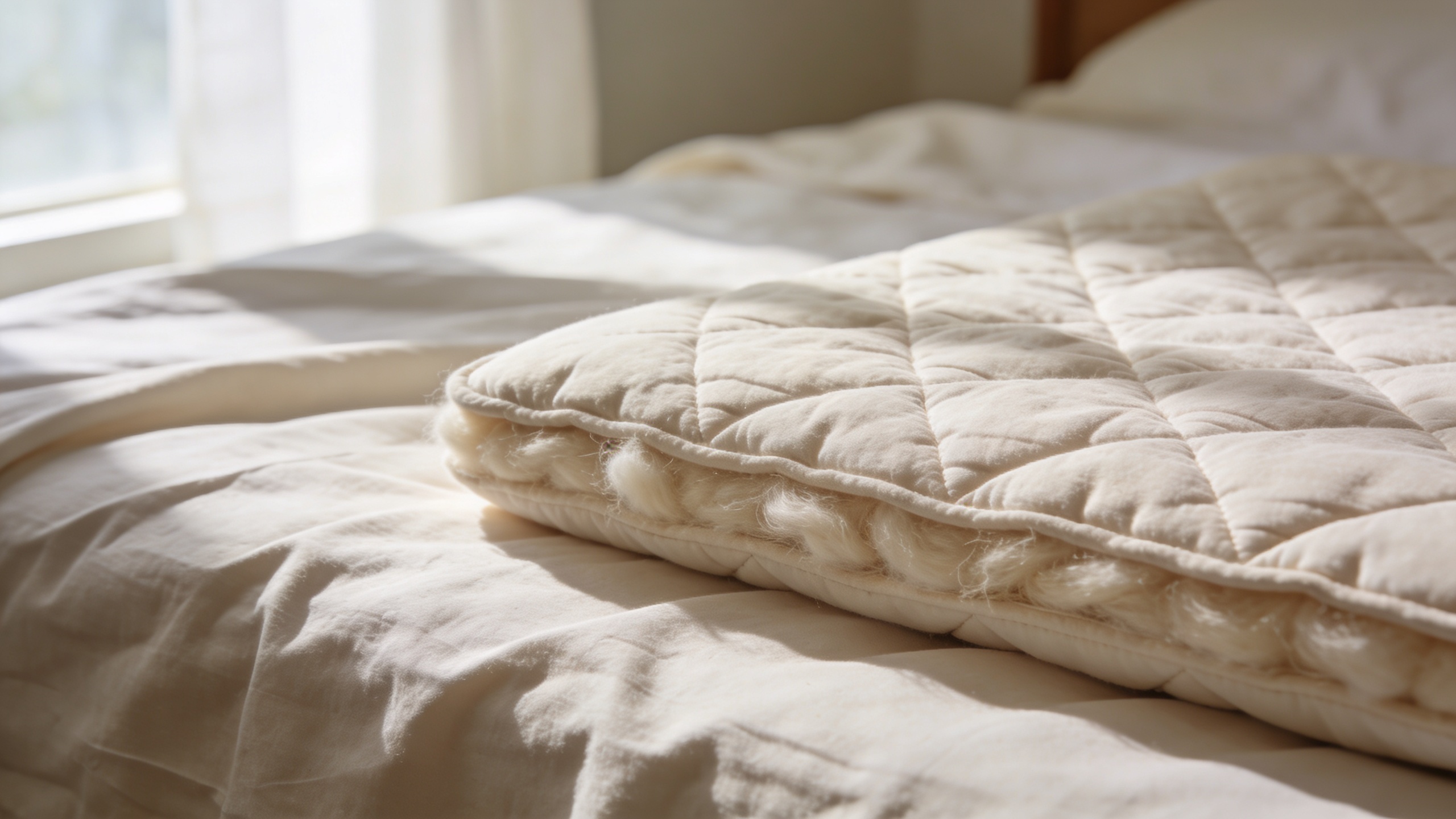 Saatva Organic Mattress Pad on a made bed — GOTS-certified cotton, fitted skirt, machine washable
