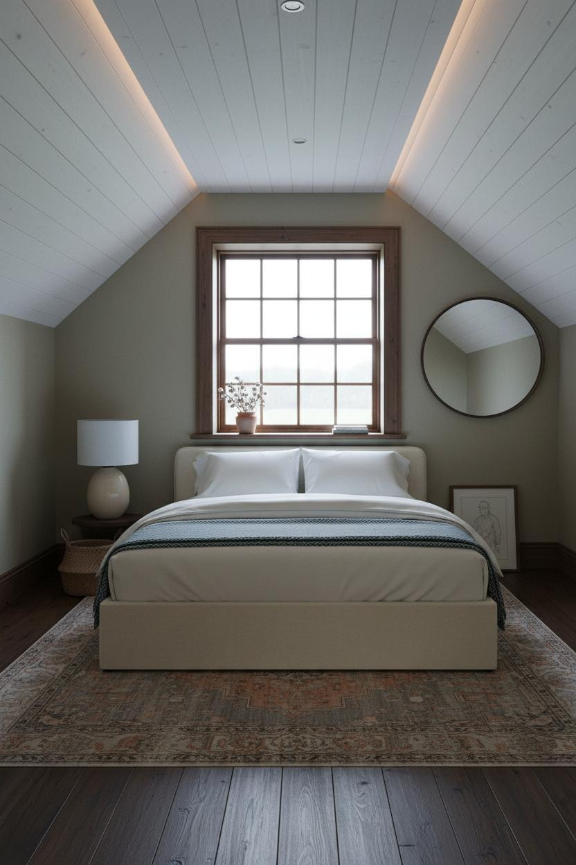 Sage Green Farmhouse Attic Bedroom Dormer