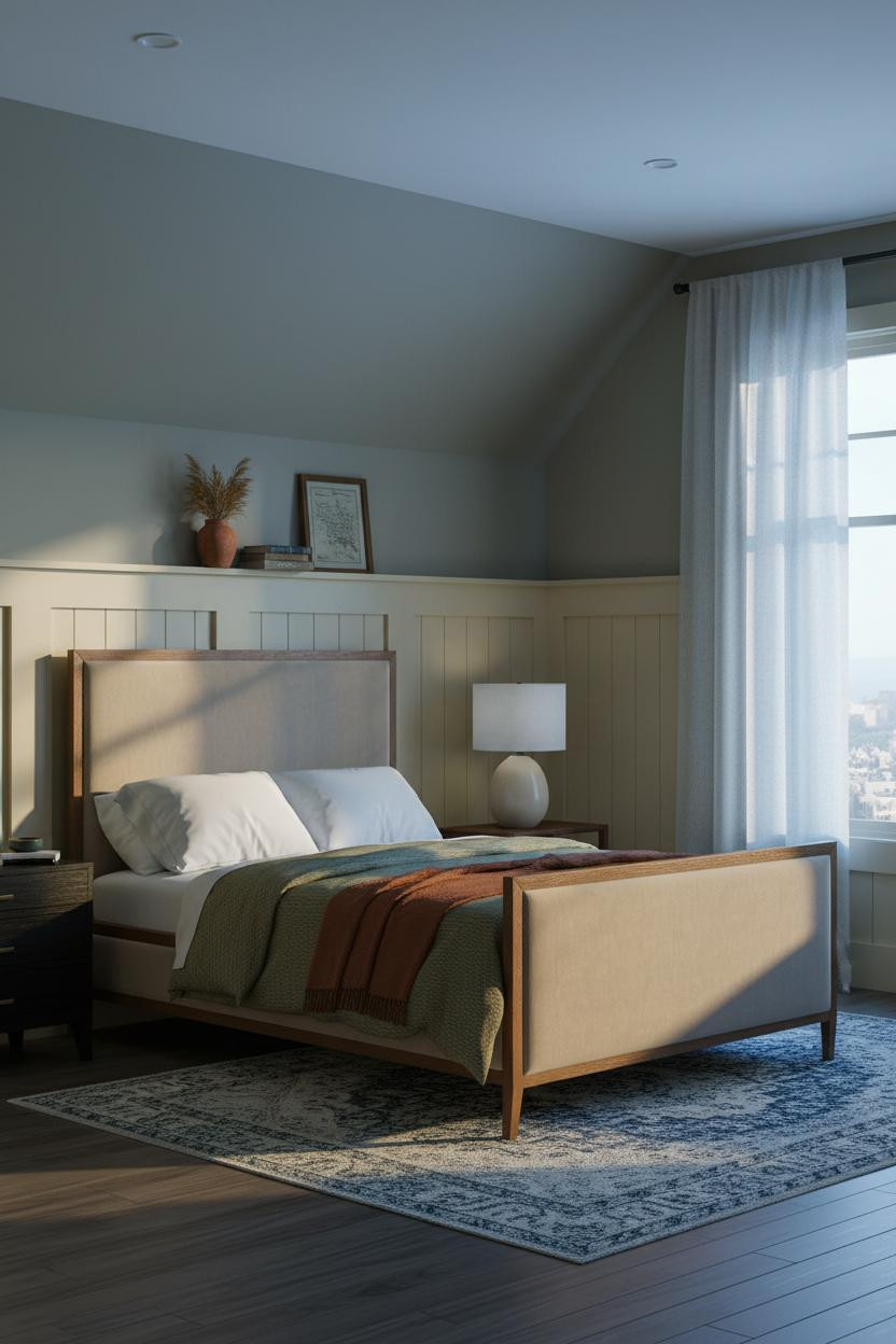 Sage Green Farmhouse Attic Bedroom Dormer