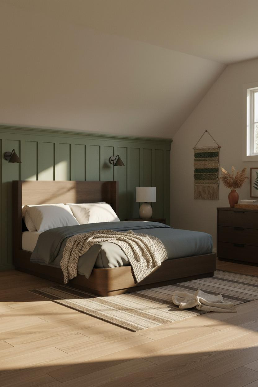 Sage Green Farmhouse Attic Bedroom Dormer
