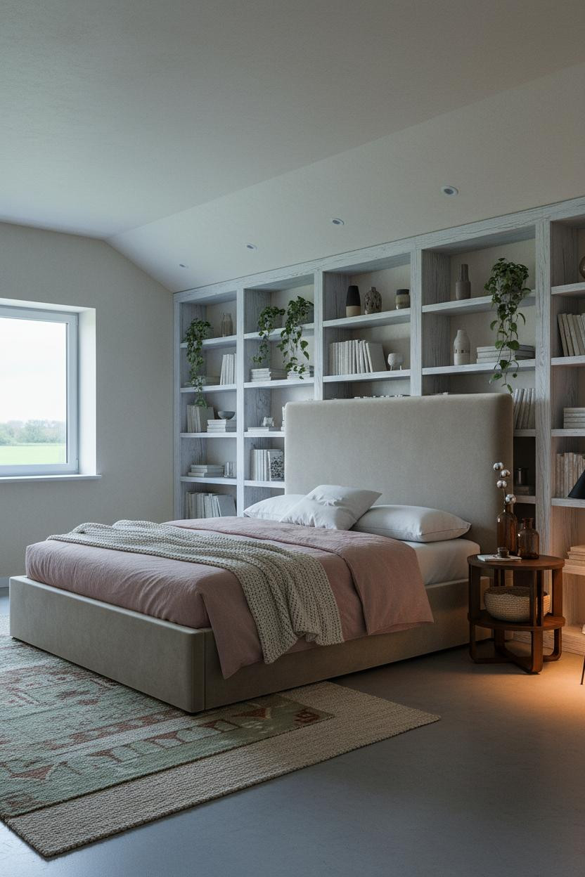 Sage Green Farmhouse Attic Bedroom Shelving