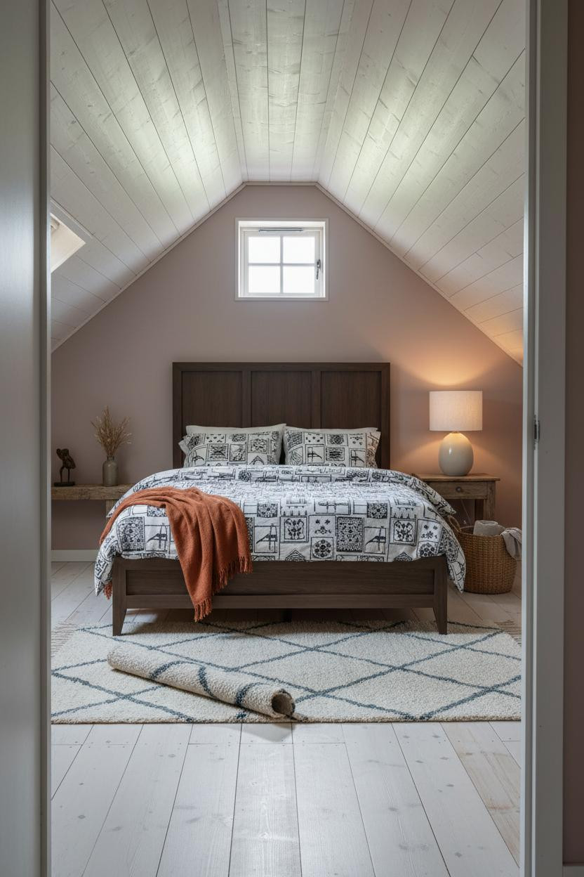 Sage Green Farmhouse Attic Bedroom Shiplap