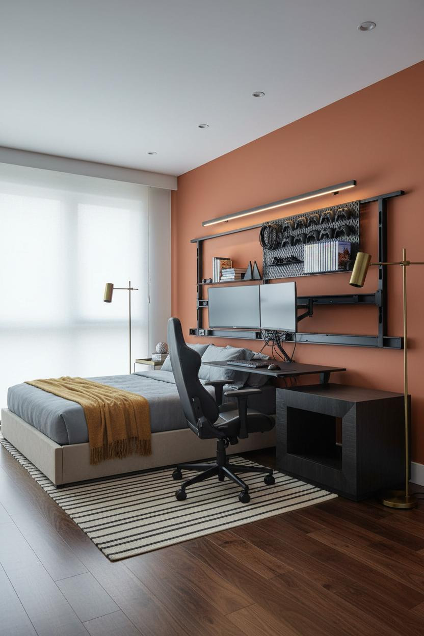 Small Gaming Bedroom Compact Desk Setup