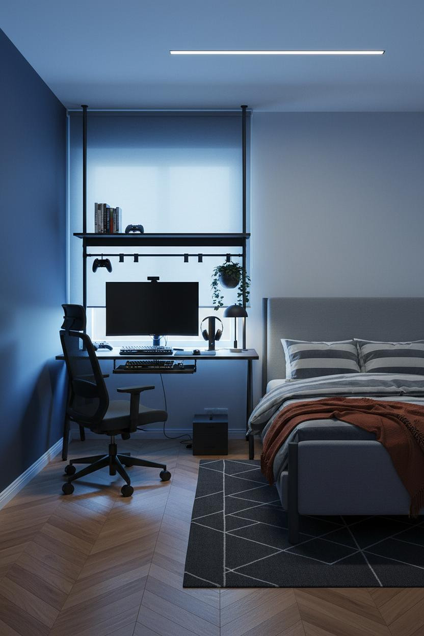 Small Gaming Bedroom Desk Setup