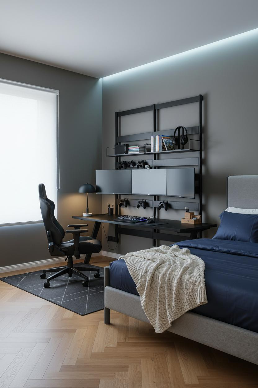 Small Gaming Bedroom Wall Mounted Shelving