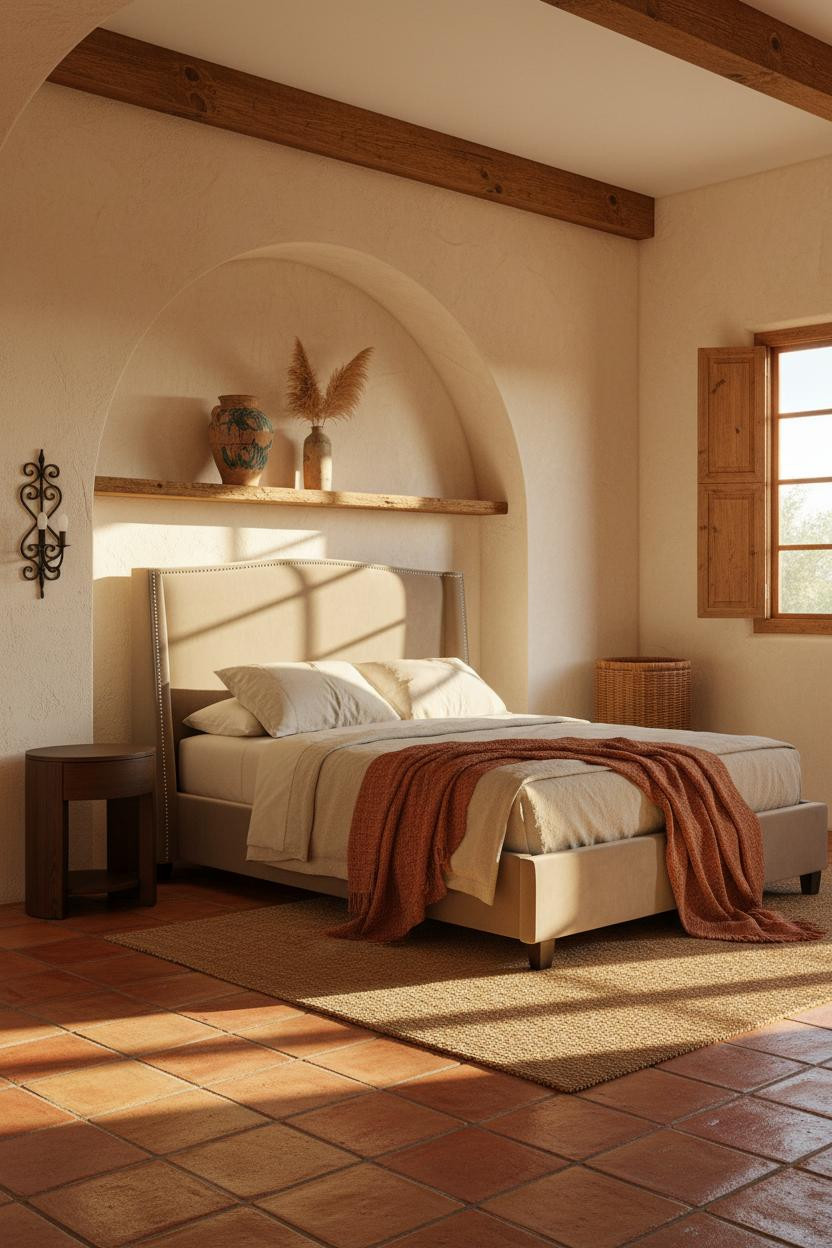 Spanish Mediterranean Bedroom Arched Alcove
