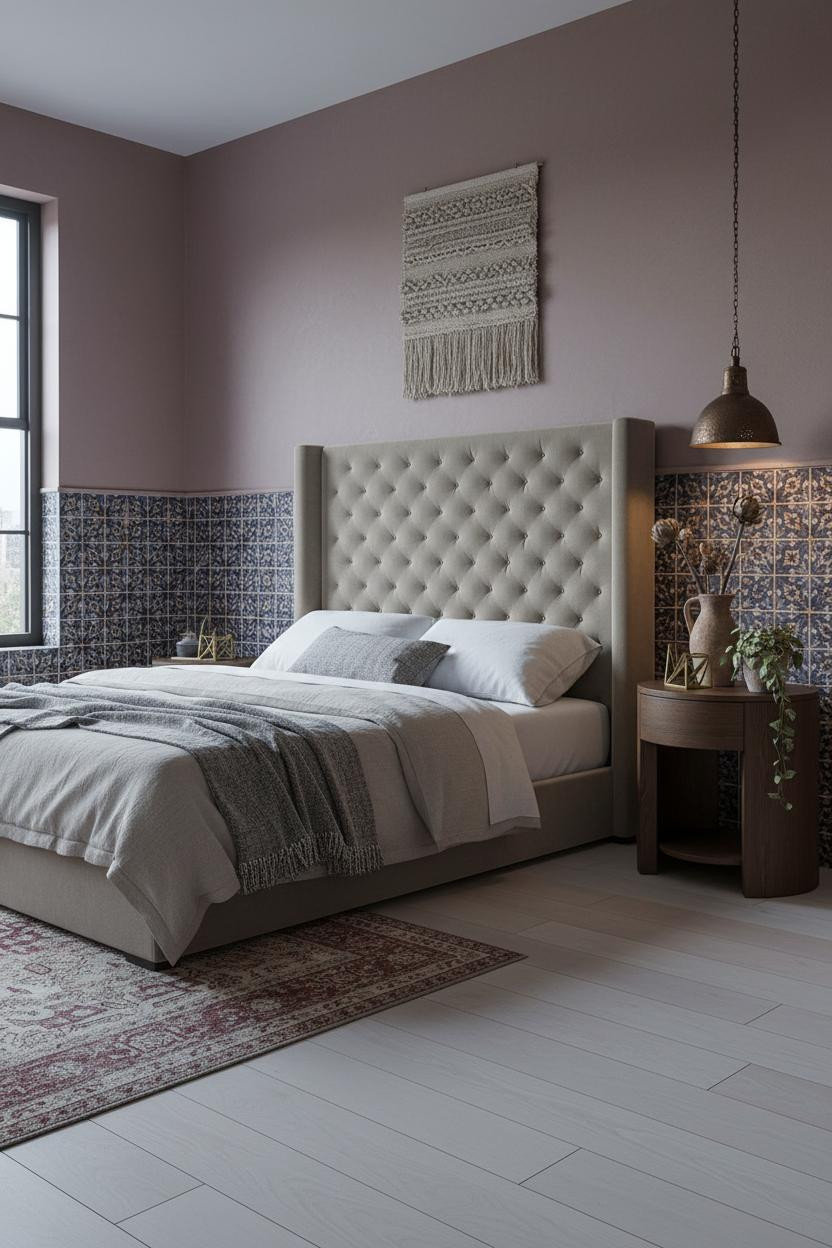 Spanish Mediterranean Bedroom Encaustic Tiles Wainscoting
